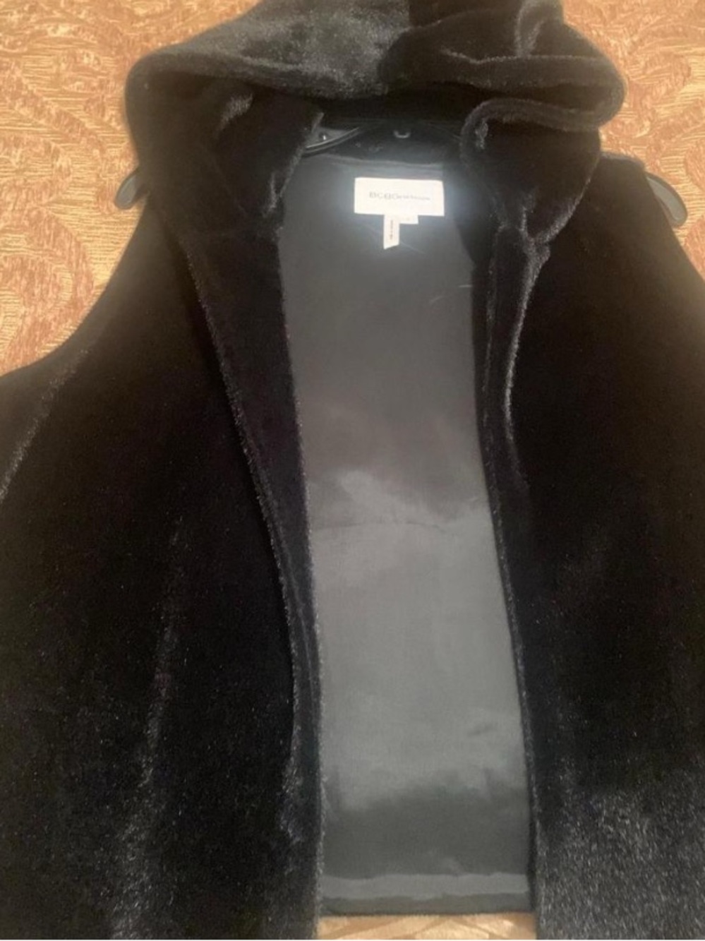 Sleeveless BCBGeneration Black Faux Fur Hooded Cape